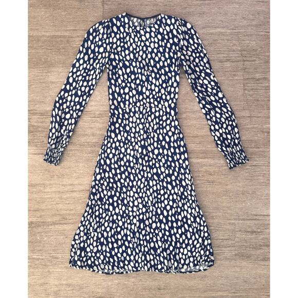 Reformation Kellan Long Sleeve Midi Dress Blue White Abstract Dot Size 0 - Picture 2 of 12